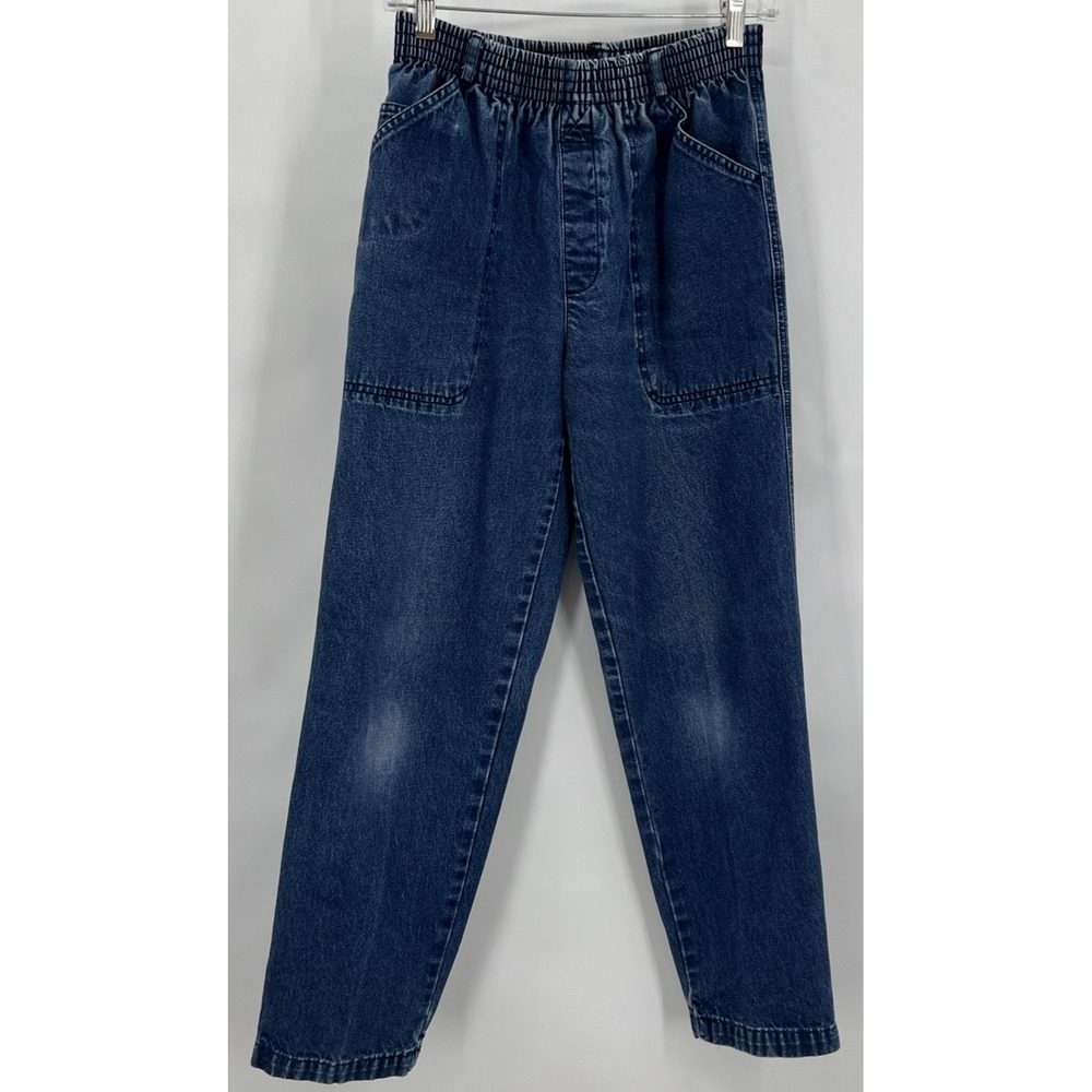 Vtg LizSport Petites High Waisted Elastic Waist Denim Jeans Blue Medium‎ Wash PP
